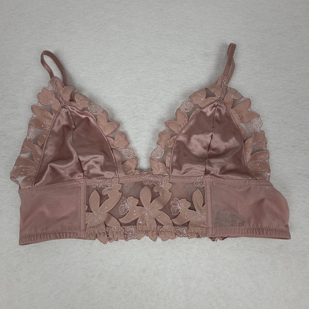 Victoria's Secret Floral Embroidered Satin Bralette Mauve Pink Large 399237-KPY